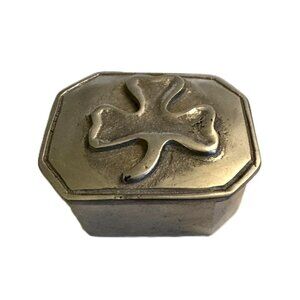 Vintage Pewter Irish Shamrock Clover Design Pill Box Trinket Box, 2" x 1"